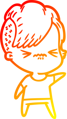 Bir insan tarafından çizilmiş, kızgın bir hipster kızın çizgi çizimi.