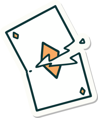 Bir insan tarafından çizilmiş yırtık bir kartın geleneksel stiliyle dövme çıkartması