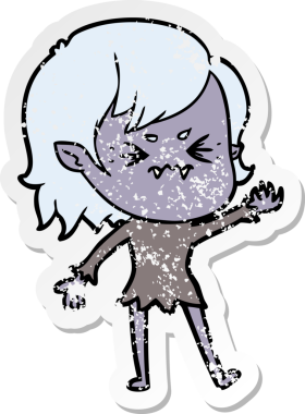 Bir insan tarafından çizilmiş rahatsız bir vampir kızın sıkıntılı çıkartması.