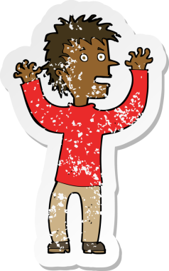 Bir insan tarafından çizilmiş heyecanlı bir çizgi filmin gerilimli çıkartması.