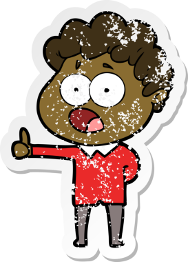 Bir insan tarafından çizilen şaşkınlık içinde soluk soluğa kalmış bir çizgi film karakterinin sıkıntılı çıkartması.