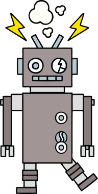 Bir insan tarafından çizilmiş arızalı bir robot çizimi.