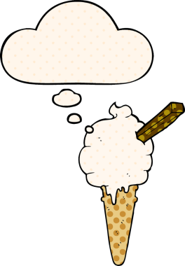 Bir insan tarafından çizilmiş, düşünce baloncuklu karikatür dondurması.