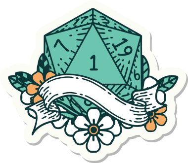 Bir insan tarafından çizilmiş doğal bir d20 zar etiketi.