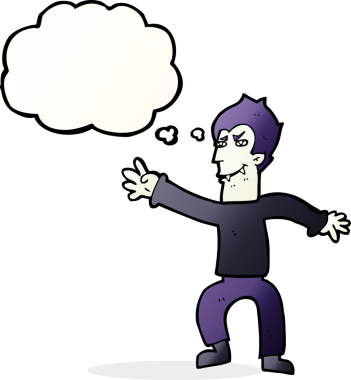 Bir insan tarafından çizilmiş düşünce balonlu vampir adam.