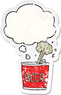 Düşünce baloncuklu çizgi film bira kutusu insan tarafından çizilmiş yıpranmış bir çıkartma gibi.