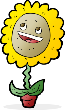 Bir insan tarafından çizilmiş mutlu ayçiçeği çizgi filmi.