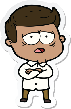 Bir insan tarafından çizilmiş yorgun bir çizgi film çıkartması.