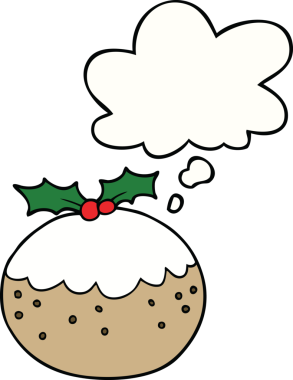 Bir insan tarafından çizilmiş düşünce baloncuklu noel pudingi.
