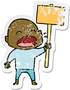 Bir insan tarafından çizilmiş kel bir adam diye bağıran bir çizgi film çıkartması.