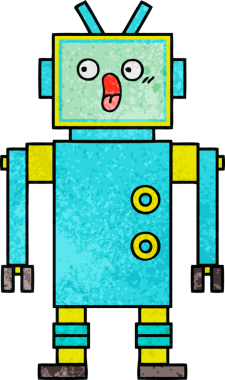 Bir insan tarafından çizilmiş bir robotun retro grunge dokusu