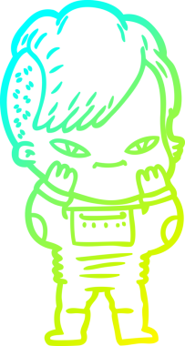 Hipster saç kesimi bir insan tarafından çizilmiş hoş bir çizgi film kızı çizimi.