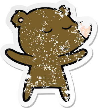 Bir insan tarafından çizilmiş mutlu çizgi film ayısının sıkıntılı çıkartması.