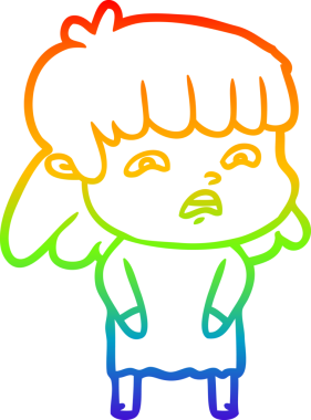 Gökkuşağı gradyan çizimi Bir insan tarafından çizilmiş endişeli bir çizgi kadın