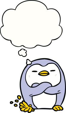 Bir insan tarafından çizilmiş düşünce baloncuğu olan penguen çizimi.