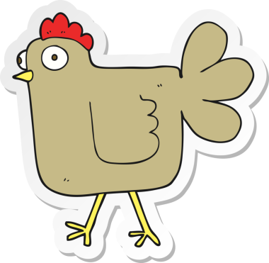 Bir insan tarafından çizilmiş çizgi film tavuğunun çıkartması.