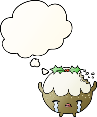 Düşünce baloncuklu çizgi film pudingi bir insan tarafından çizilmiş yumuşak eğimli.