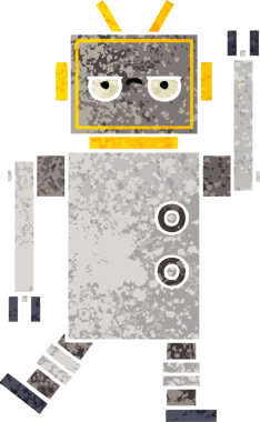 Bir insan tarafından çizilmiş rahatsız bir robotun retro çizim tarzı karikatürü