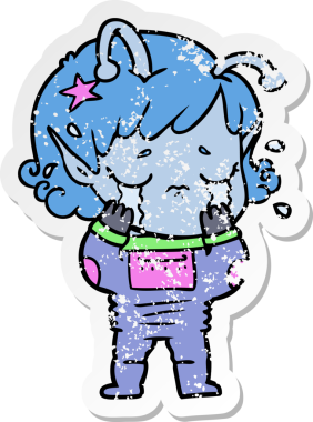 Bir insan tarafından çizilmiş, ağlayan uzaylı bir kızın sıkıntılı çıkartması.