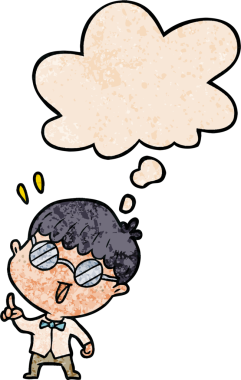 Düşünce baloncuğu olan zeki çocuk bir insan tarafından çizilmiş grunge desen tarzı.