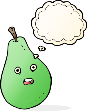 Bir insan tarafından çizilmiş düşünce baloncuklu armut.