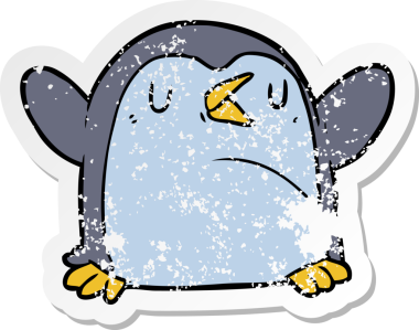 Bir insan tarafından çizilmiş karikatür pengueninin sıkıntılı çıkartması.