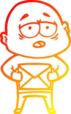 Bir insan tarafından çizilmiş, yorgun, kel bir adamın sıcak çizgi çizimi.