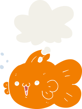 Düşünce baloncuklu çizgi film balığı insan tarafından çizilmiş.