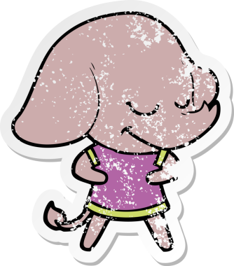 Bir insan tarafından çizilmiş gülümseyen bir filin sıkıntılı çıkartması.