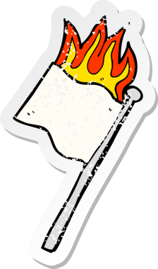 Bir insan tarafından çizilen yanan beyaz bayrağın gerici, sıkıntılı çıkartması.