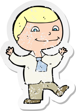 Bir insan tarafından çizilen mutlu çocuk çizgi filminin kederli retro yapıştırması.