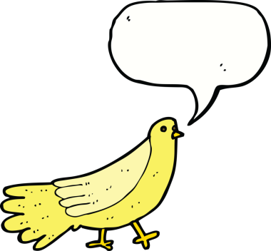 Bir insan tarafından çizilmiş konuşma balonlu çizgi film kuşu.