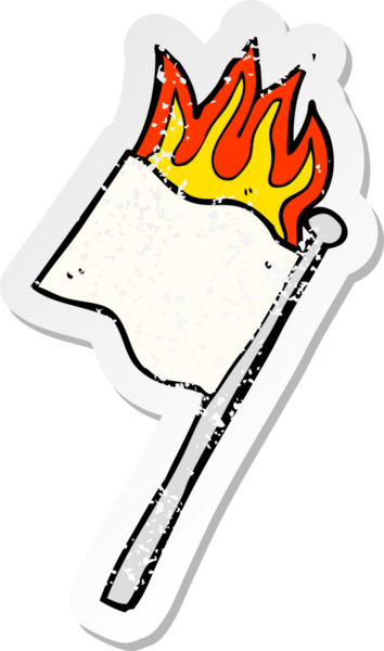 Bir insan tarafından çizilen yanan beyaz bayrağın gerici, sıkıntılı çıkartması.