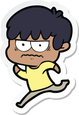 Bir insan tarafından çizilmiş kızgın bir çizgi film çocuğunun çıkartması.