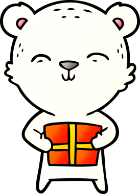 Kutup ayısı Noel hediyesi olarak bir insan tarafından çizilmiş karikatür.