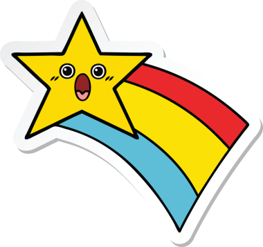 Bir insan tarafından çizilmiş gökkuşağı yıldızı resimli şirin bir çizgi film çıkartması.