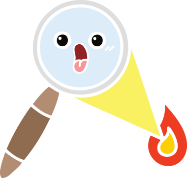 Bir insanın çizdiği büyüteçin düz renkli retro karikatürü