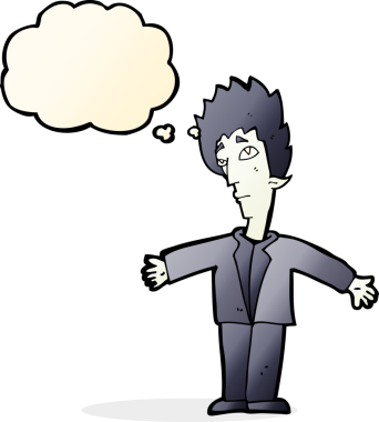 Bir insan tarafından çizilmiş düşünce balonlu vampir adam.