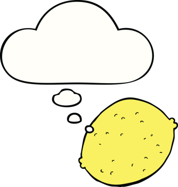 Bir insan tarafından çizilmiş düşünce balonlu limon çizgi filmi.