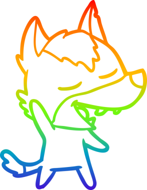 Gökkuşağı gradyan çizgi çizimi bir insan tarafından çizilmiş gülen bir kurt çizgi.