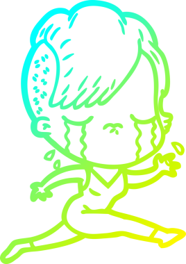 Bir insan tarafından çizilmiş ağlayan bir kızın soğuk çizgi çizimi.