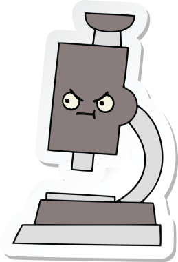 Bir insan tarafından çizilmiş şirin bir mikroskop etiketi.