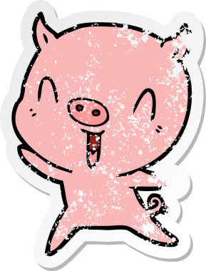 Bir insan tarafından çizilmiş mutlu çizgi film domuzunun sıkıntılı çıkartması.