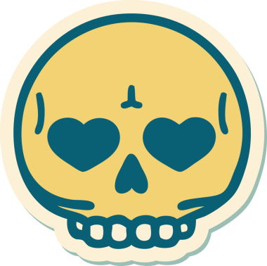 Bir insan tarafından çizilmiş bir kafatasının geleneksel stiliyle dövme çıkartması.