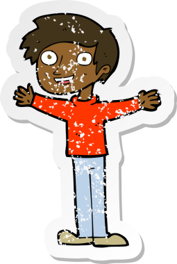 Bir insan tarafından çizilmiş, karikatür meraklısı bir adamın gerilimli çıkartması.