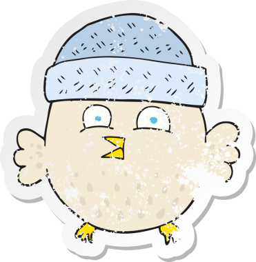 Bir insanın çizdiği şapkayı takan bir baykuşun gerilimli çıkartması.