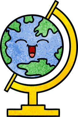 Bir insan tarafından çizilmiş dünyanın retro grunge desen karikatürü.