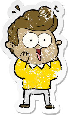 Bir insan tarafından çizilmiş heyecanlı bir karikatür çıkartması.