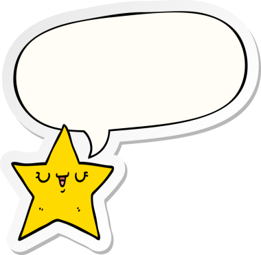 Bir insan tarafından çizilmiş konuşma balonu çıkartmalı çizgi film yıldızı.