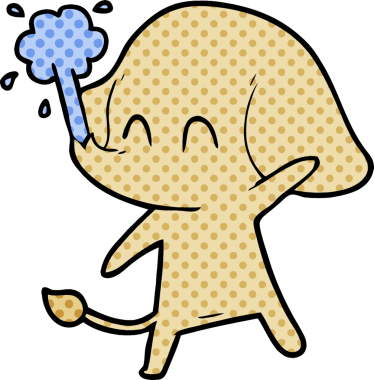 Bir insan tarafından çizilmiş su püskürten sevimli bir fil.